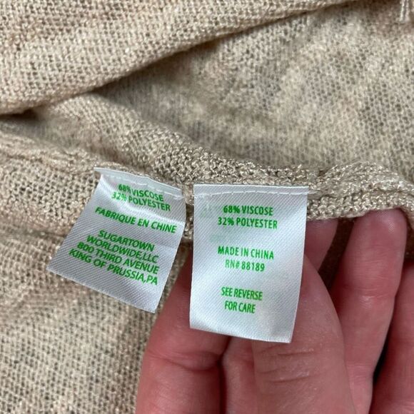 Lilly Pulitzer Womens Medium Lucita Open Front Cardigan Sweater Tan Fringe Trim - Picture 4 of 4